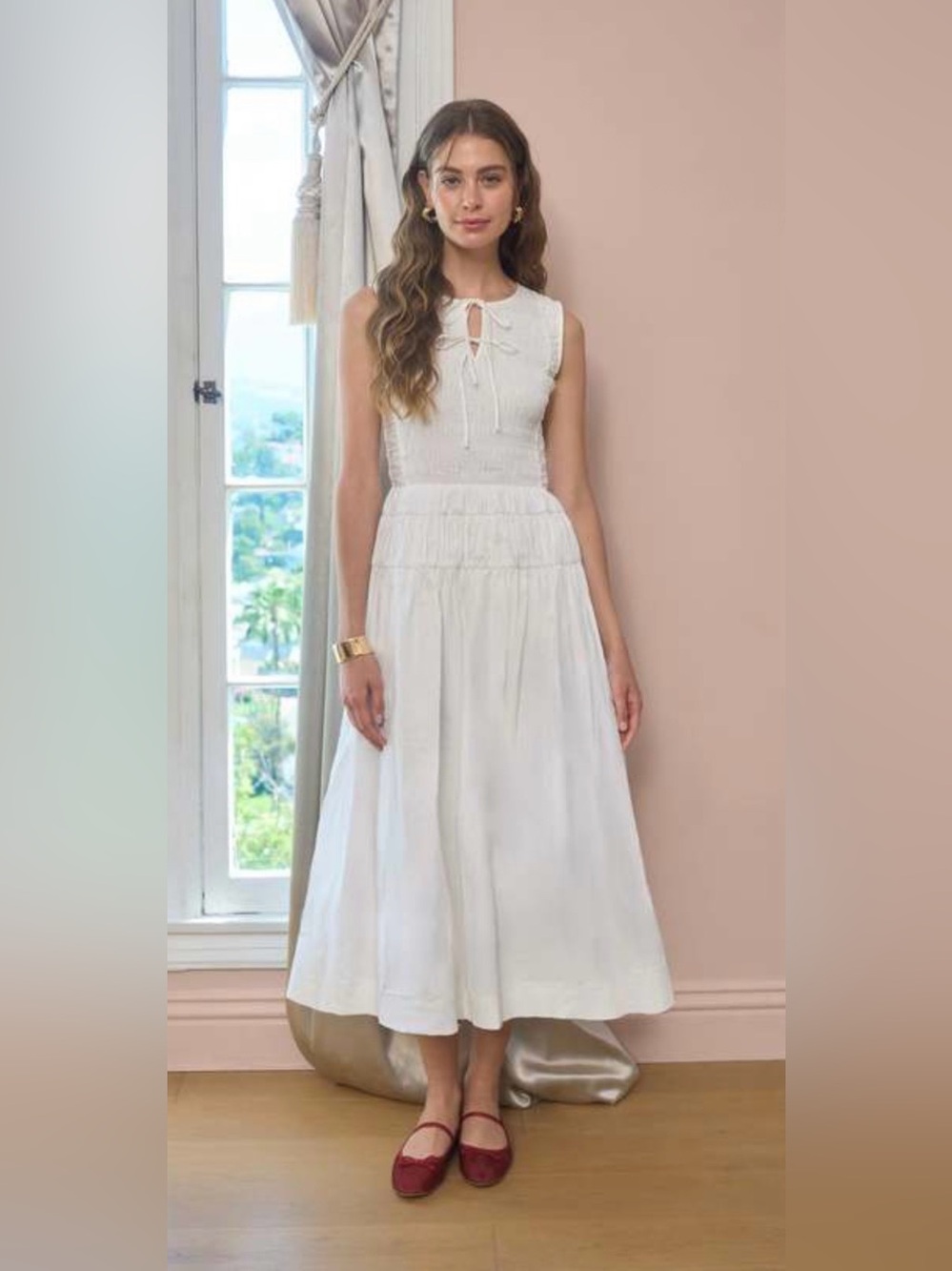 NWT Moon River Sleeveless Mocked Shirred Midi Dress - Sz S